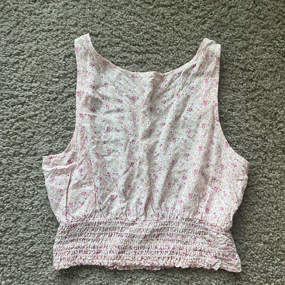 Pink floral backless tank top